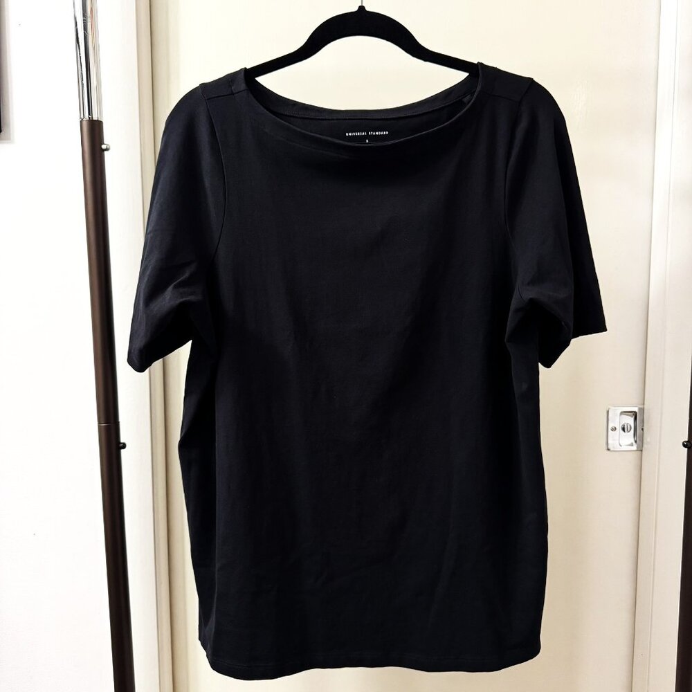 UNIVERSAL STANDARD Bella Boatneck Tee in Black Cotton Spandex - S (like L 14-16)
